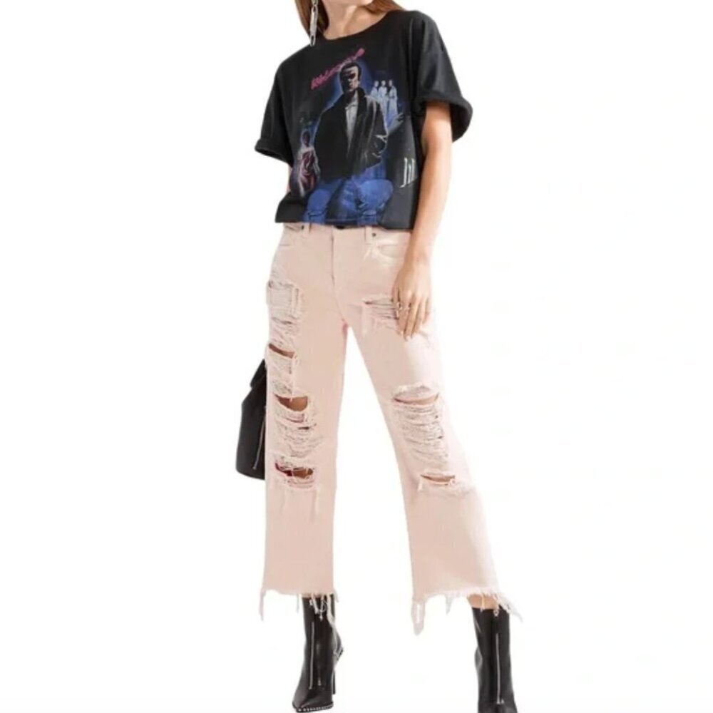 Alexander Wang Jeans Rival Cropped Distressed Destroyed Ripped Jean Off White 27